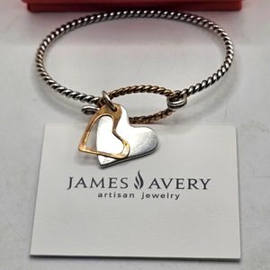 Retired James Avery 925 twist bracelet w bronze oval w 925 bronze heart charms &